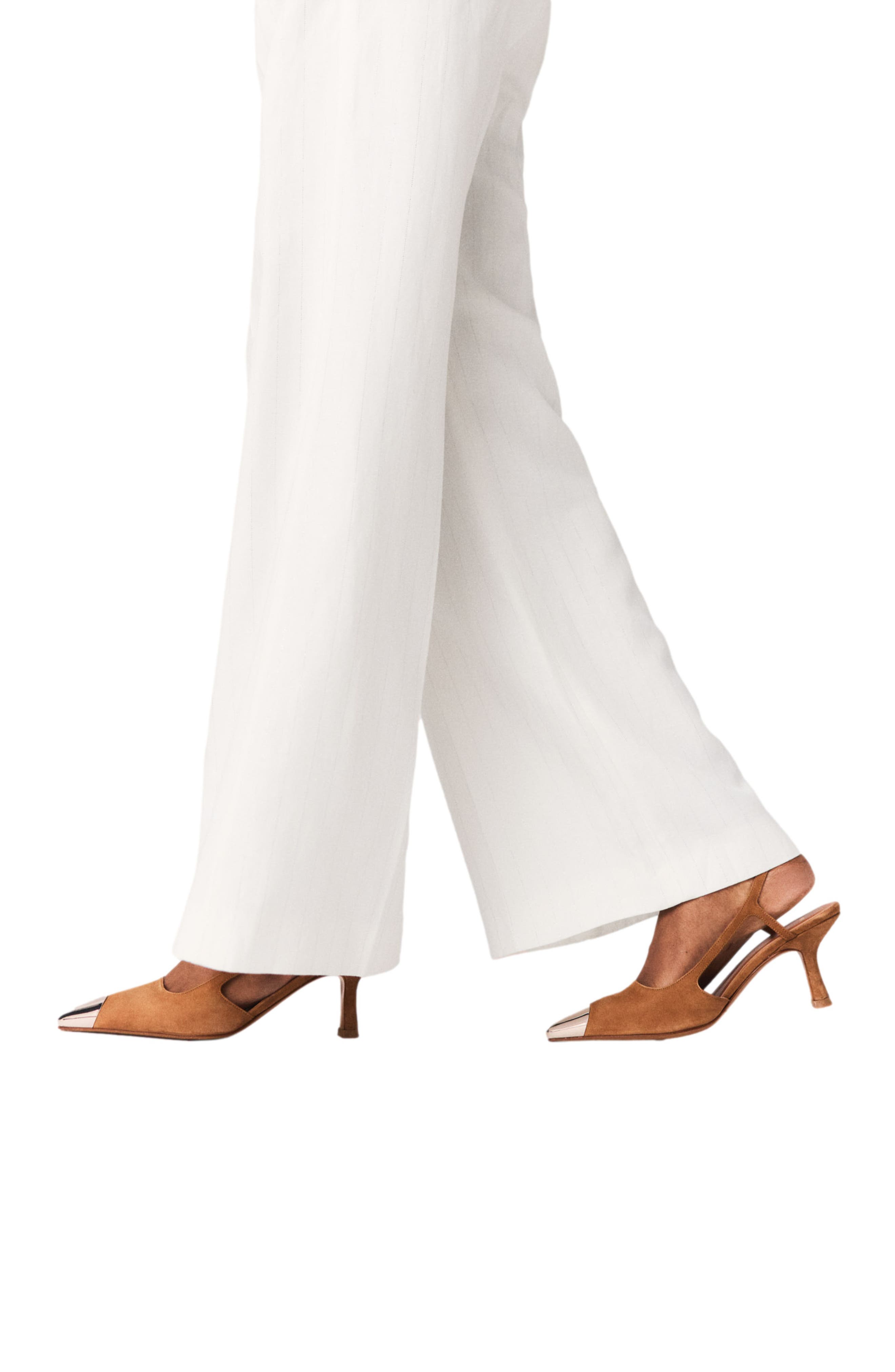 maje Metallic-toe suede pumps, Alternate, color, Camel