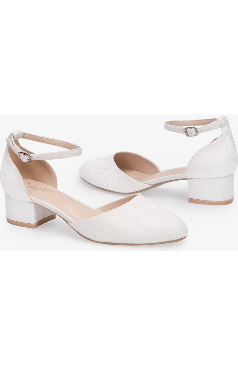 Kailee P Yvonne Lace Round Toe Low Block Heel Wedding Shoes with Ankle Strap, Alternate, color, White