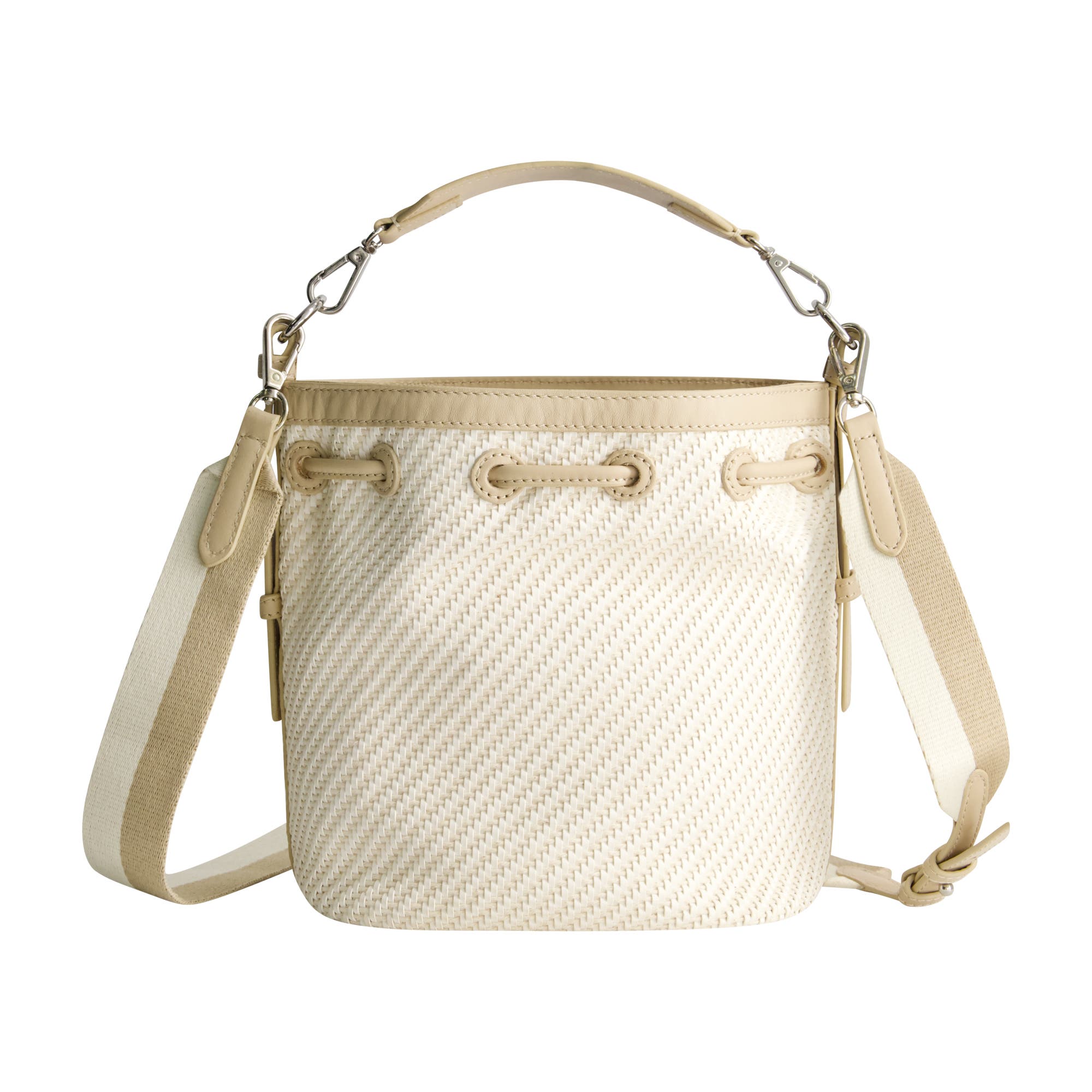 Tommy Bahama Soft Woven Drawstring Bucket Bag, Alternate, color, Tan/White