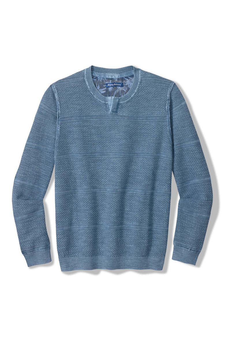 Saltwater Tide Abaco Cotton Split Neck Sweater, Main, color, DARK AZZURRO