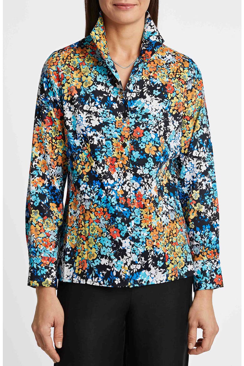 Katie Floral Print Cotton Button-Up Shirt, Main, color, BLUE MULTI