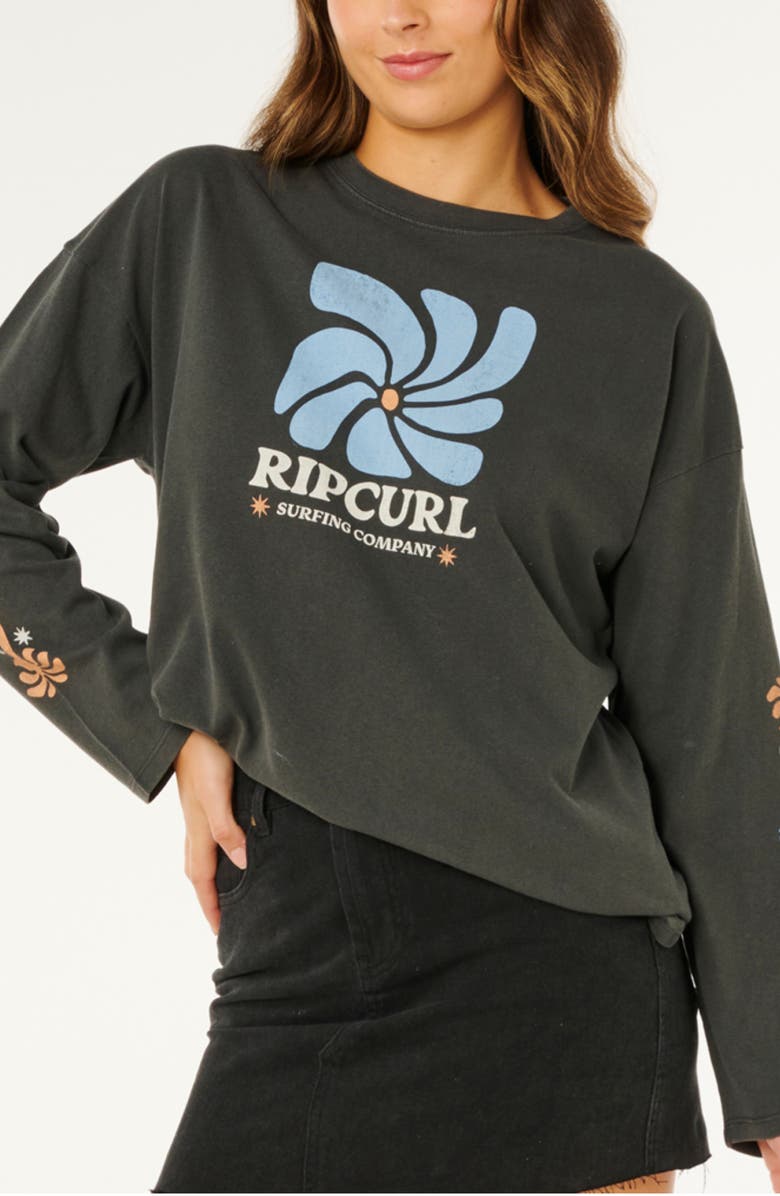Rip Curl Pacific Coast Heritage Relaxed Graphic Long Sleeve T-Shirt, Main, color, Washed Black