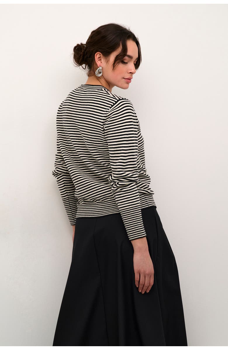 Kaffe Kanala Round Neck Tight Knit Pullover, Alternate, color, Chalk / Black