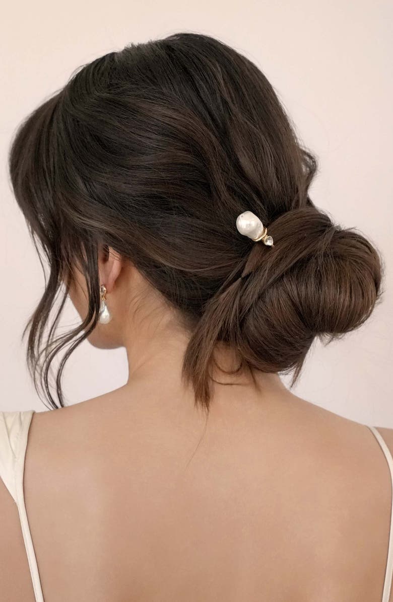 Ettika Mermaid Imitation Pearl Hair Pin, Alternate, color, Gold