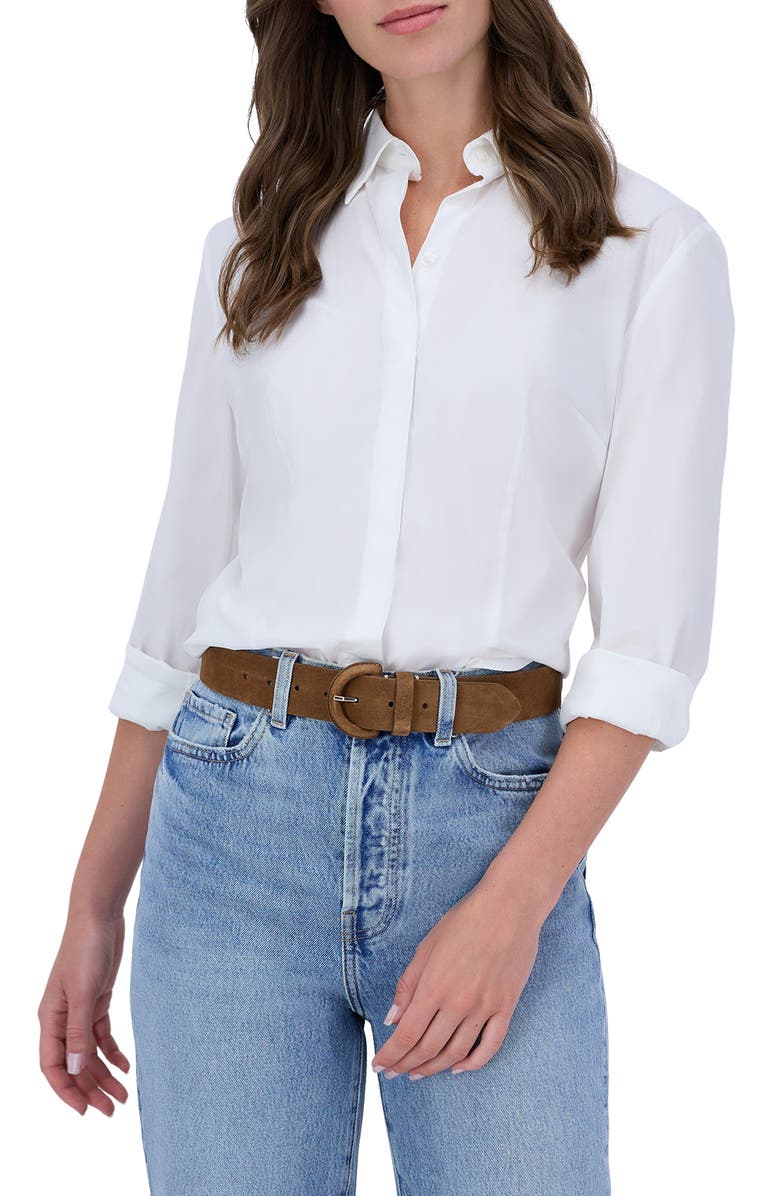 Cole Haan Covered Buckle Suede Belt, Alternate, color, Light Brown