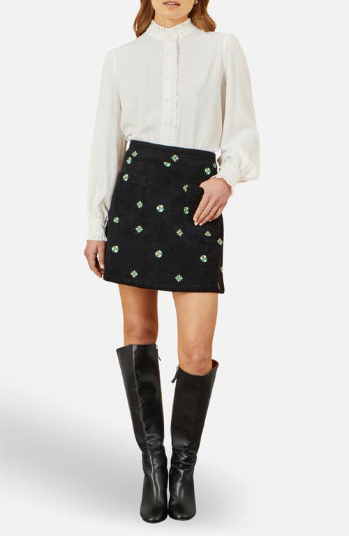 Yumi Flower Embroidered Cord Mini Skirt In Black