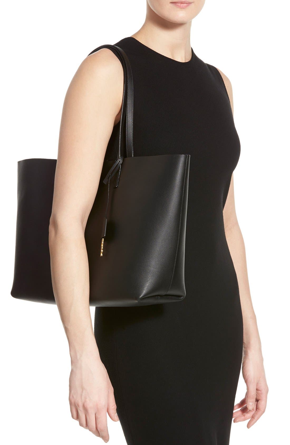 'Shopping' Leather Tote, Alternate, color, NOIR/ NOIR