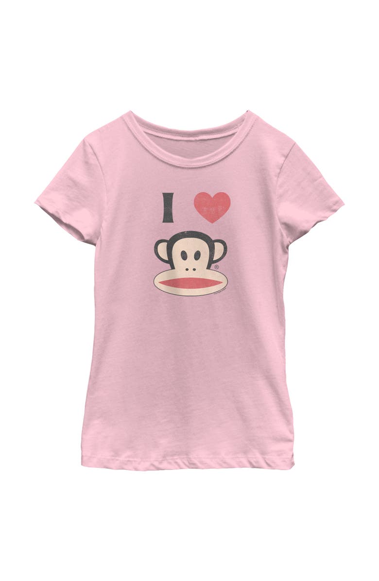 Paul Frank Girl's Paul Frank Distressed I Heart Julius Graphic T-Shirt, Main, color, Light Pink