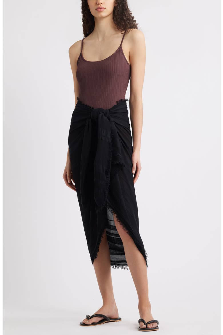 Sheer Stripe Pareo Wrap, Main, color, BLACK