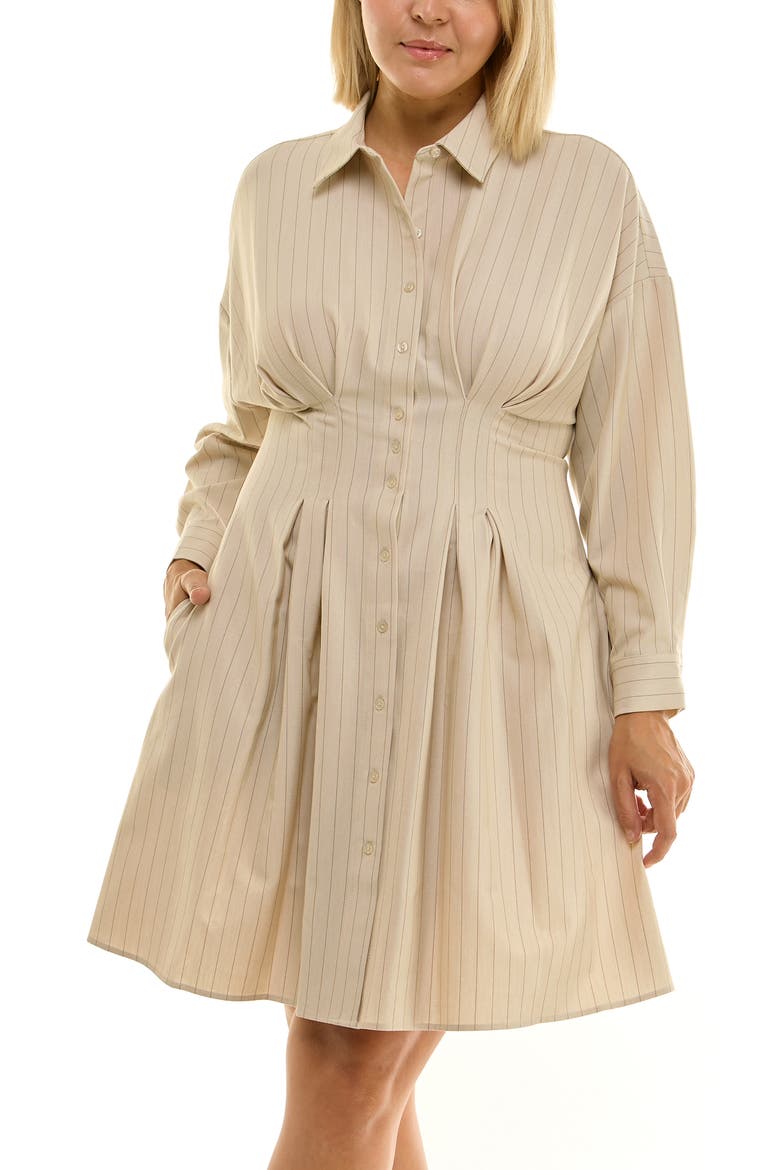 Bi-Stretch Long Sleeve Shirtdress, Alternate, color, TAN / CHOCOLATE