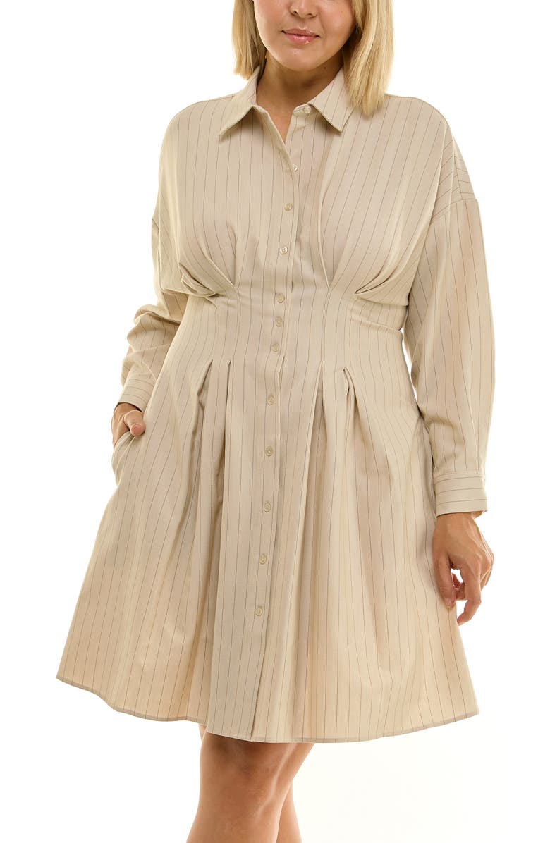 Nicole Miller Poplin Long Sleeve Shirtdress, Alternate, color, Tan / Chocolate