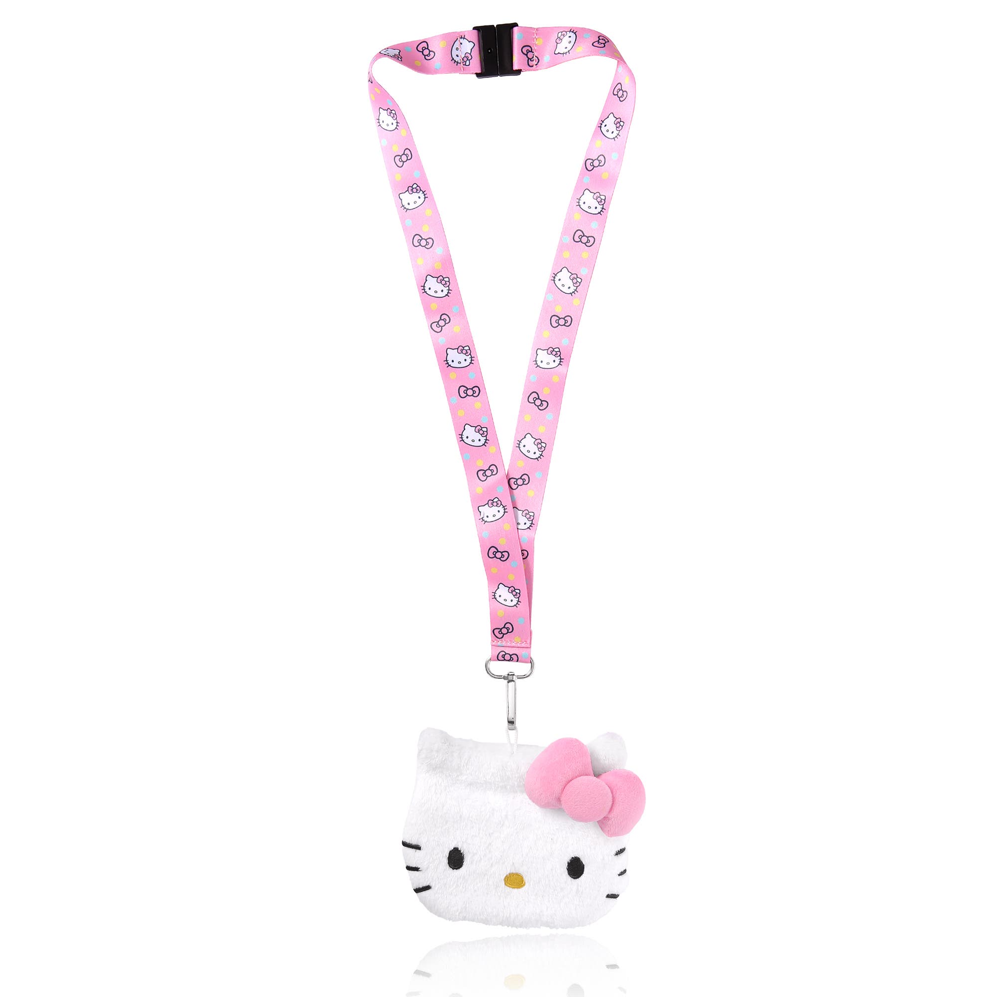 Hello Kitty Coin Purse ID Holder Travel Lanyard, Main, color, White, Pink