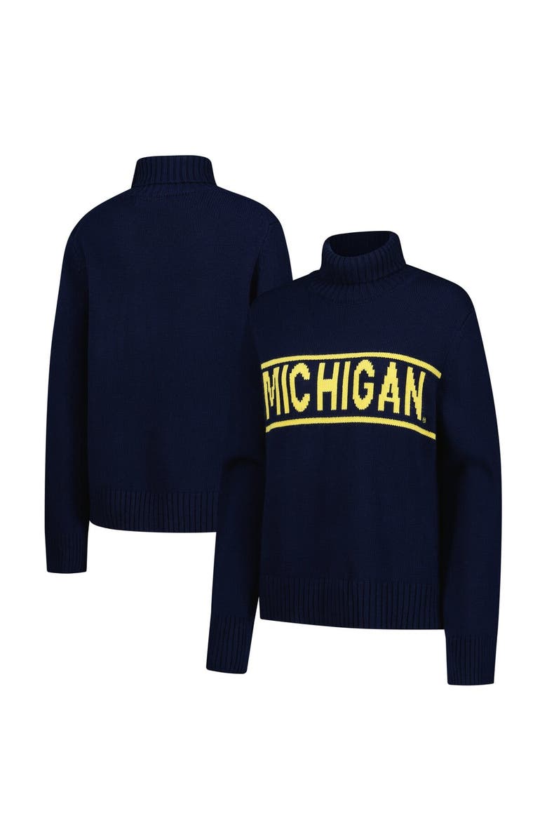 Gameday Social Women's Gameday Social Navy Michigan Wolverines Chenille Turtleneck Sweater, Main, color, Navy