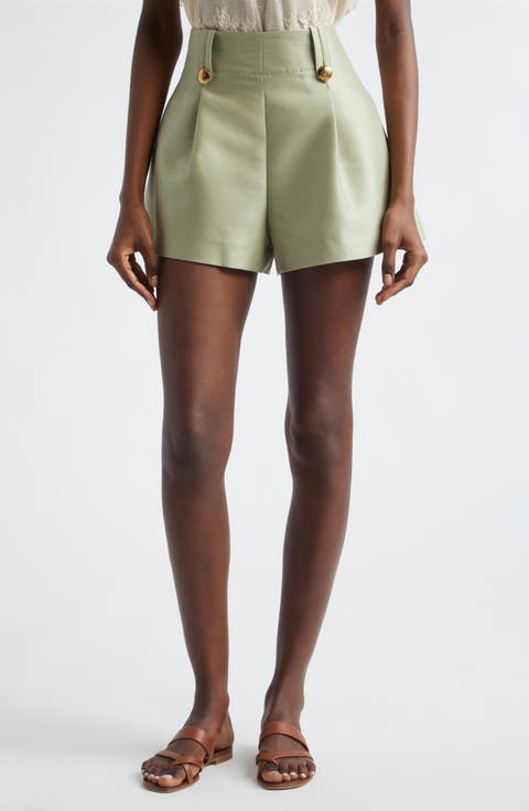 Kindred Spirit Luna Tailored High Waist Wool & Silk Shorts (Regular & Petite)