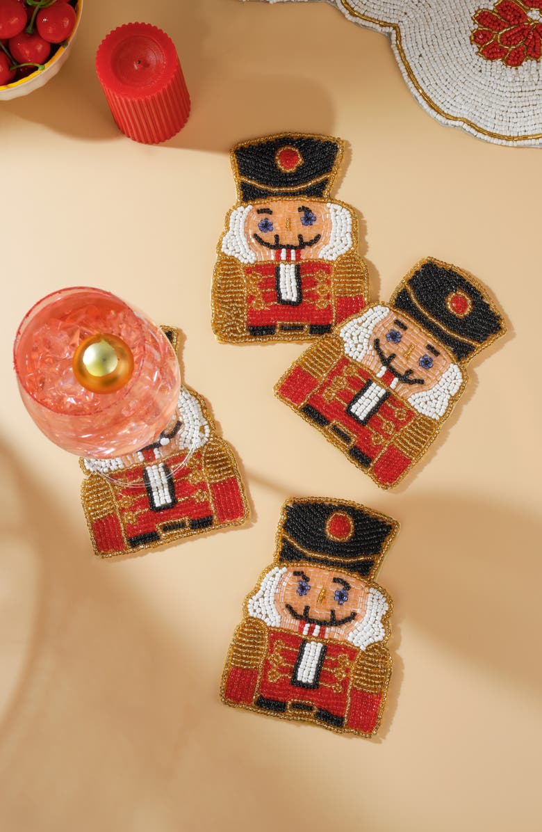 Tiramisu Nutcracker Set of 4 Beaded Coasters, Alternate, color, Red