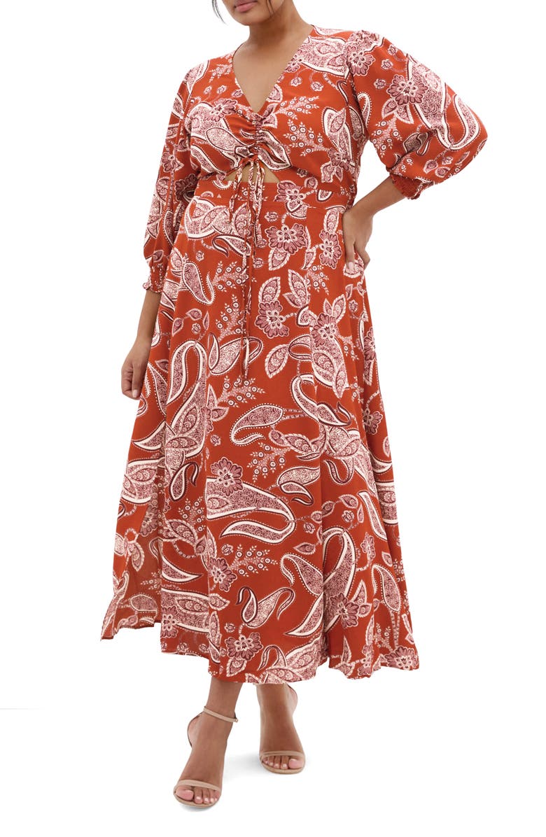 City Chic Jessie Print Maxi Dress, Main, color, Ginger Paisley