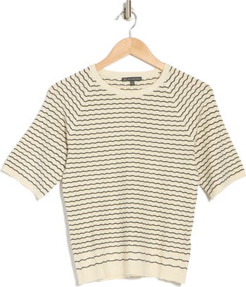 Adrianna Papell Pointelle Stripe Short Sleeve Sweater Nordstromrack
