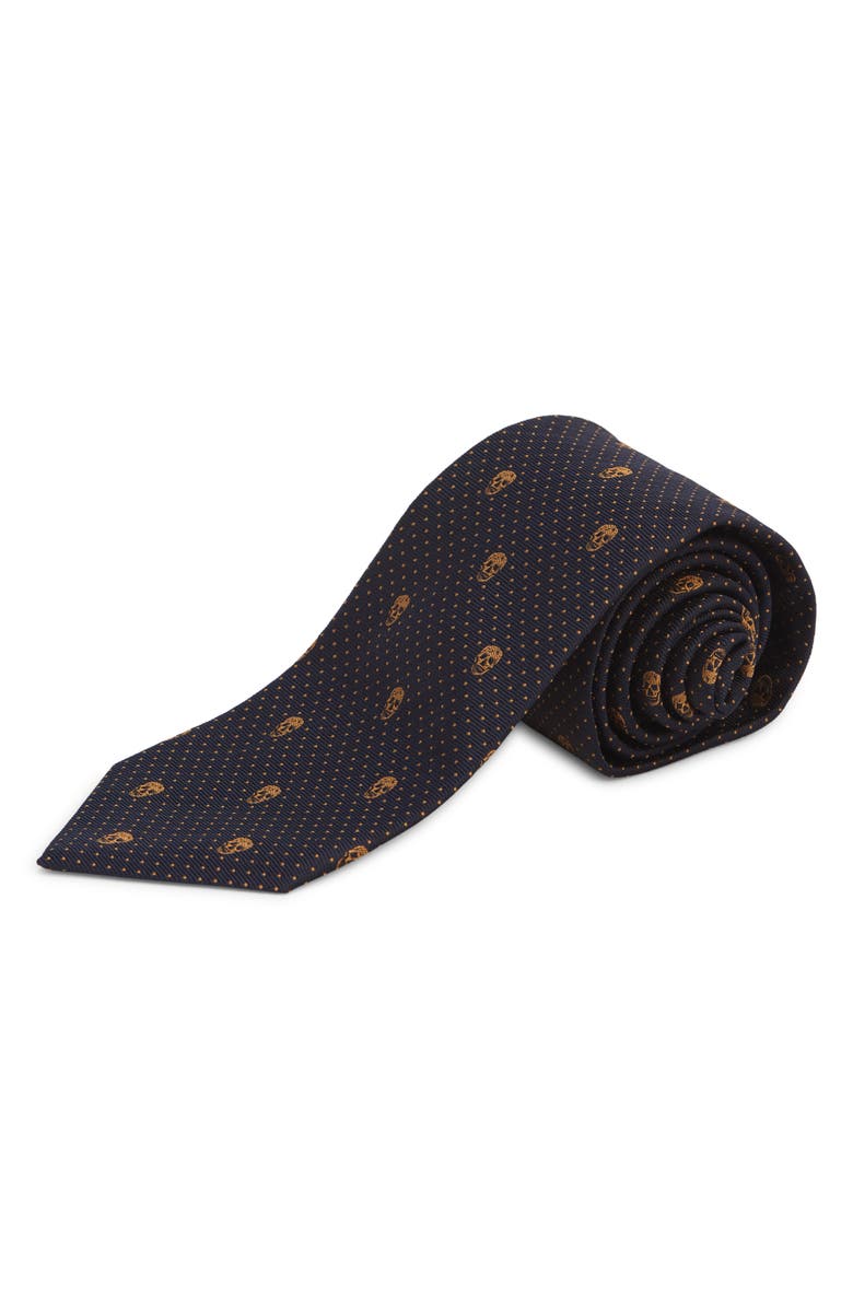 McQueen Alexander McQueen Skull Silk Tie, Main, color, Mid Blue/ Gold