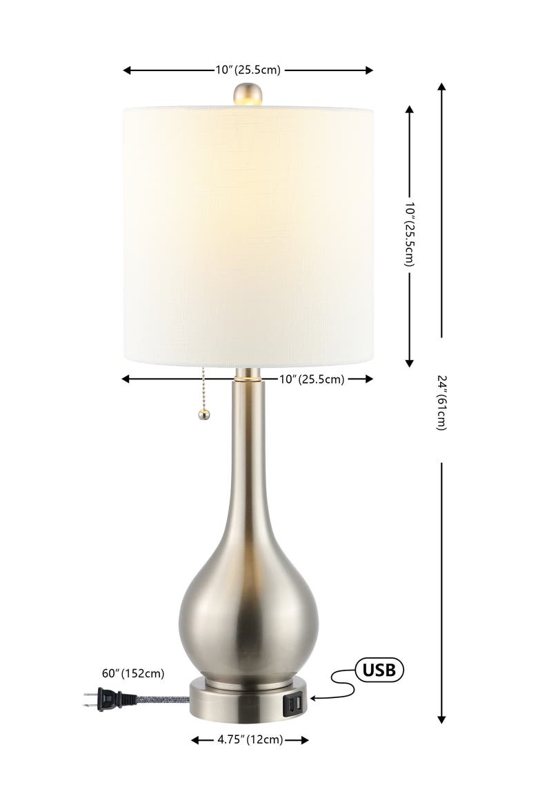 Tyler 24" Modern Classic Gourd Iron LED Table Lamp with Pull-Chain with Dual USB Charging Port, Alternate, color, Nickel