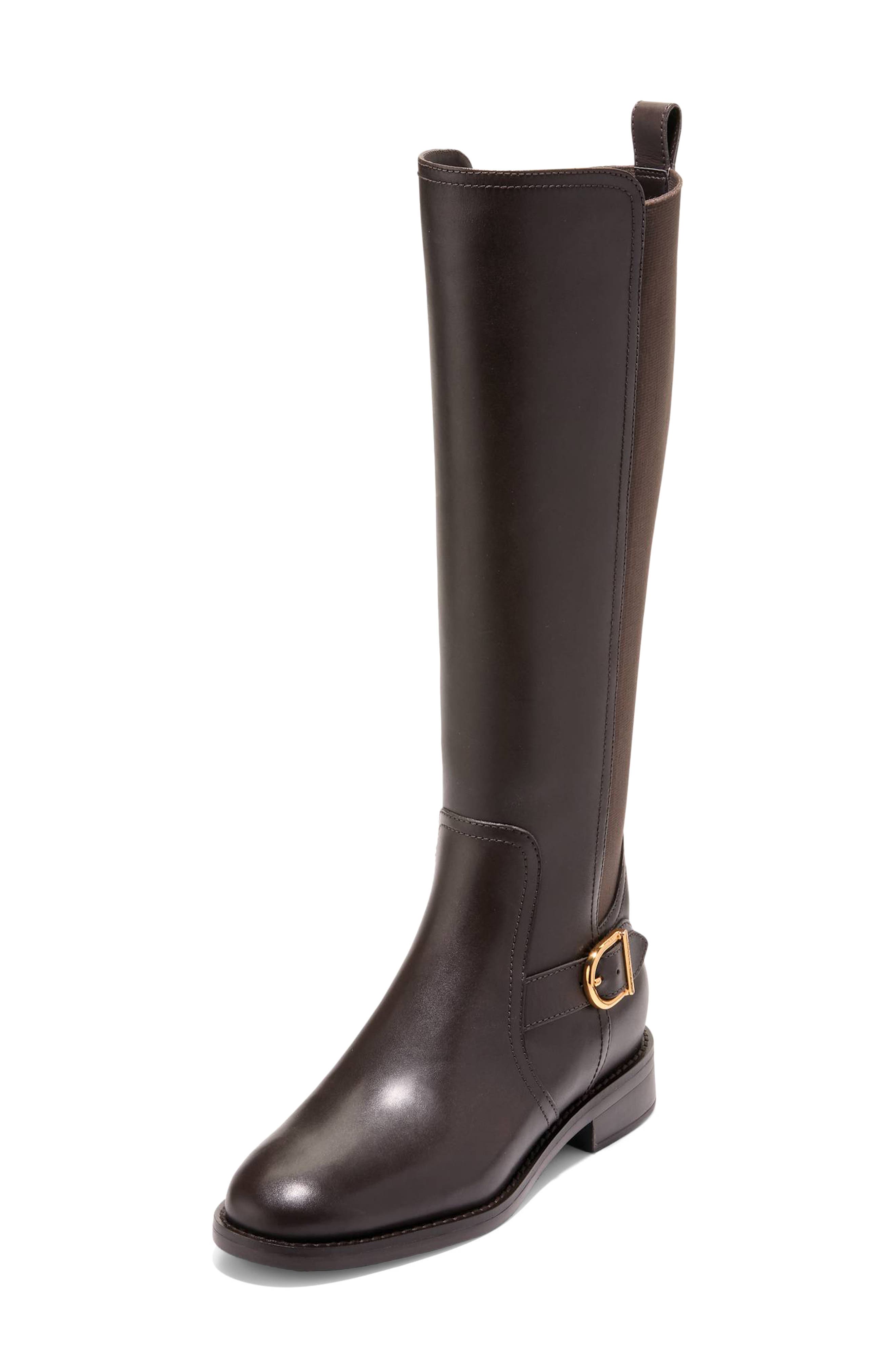 Prue Riding Boot, Alternate, color, DARK CHOCOLATE / STRETCH