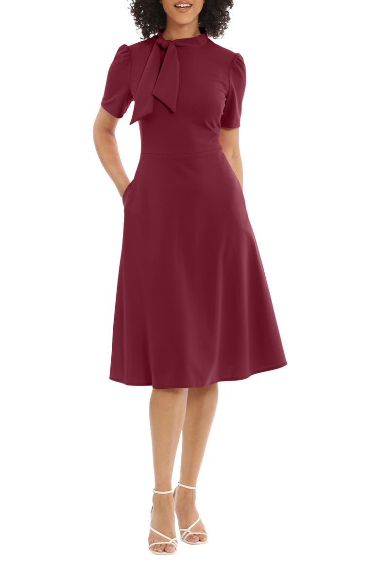 Short Sleeve Necktie Midi Dress, Main, color, ARRESTING BURGUNDY