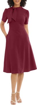 Maggy London Short Sleeve Necktie Midi Dress