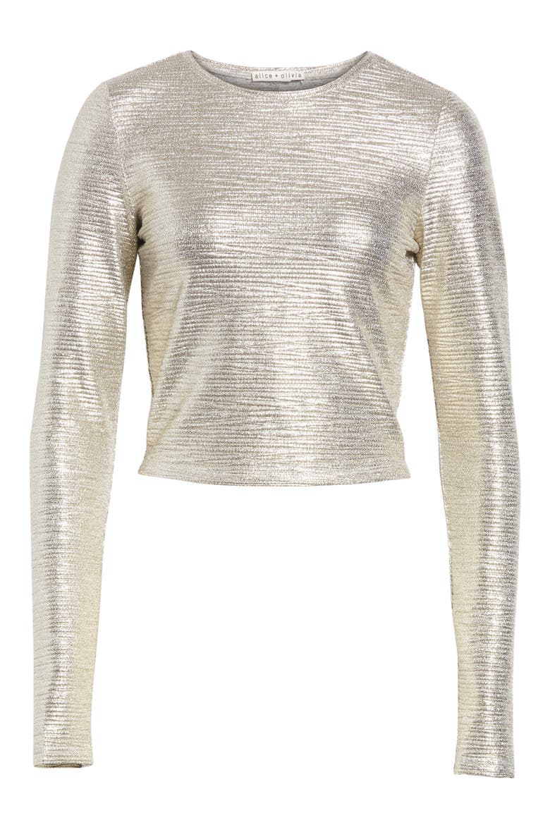 Delaina Silver Long Sleeve Crop Top, Alternate, color, SILVER FOIL