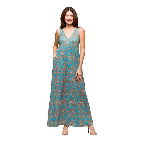Maternity Sky Blue Sleeveless V-Neck Maxi Dress With Pockets