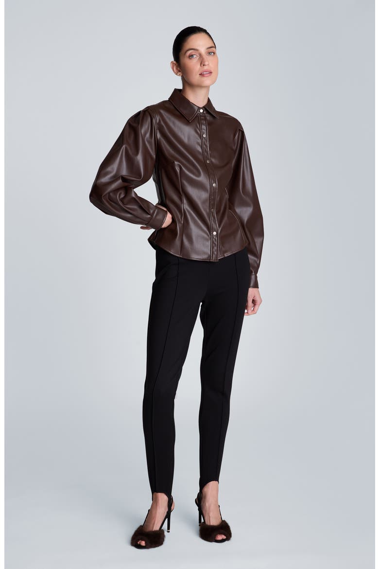 Pleated Faux Leather Snap Front Top, Alternate, color, MEDIUM BARK