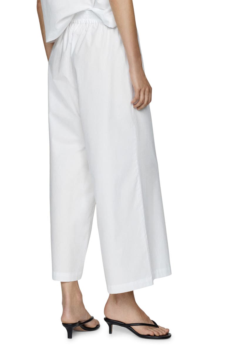 MANGO Ankle Wide Leg Cotton Pants, Alternate, color, White