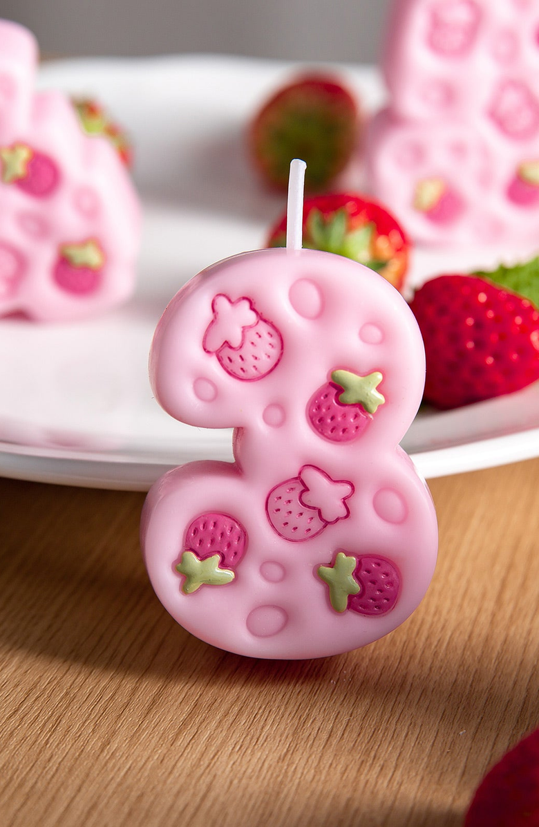 Southlake gifts Bubble Cream Strawberry Birthday Number Candle Cake Topper, Alternate, color, Number 3