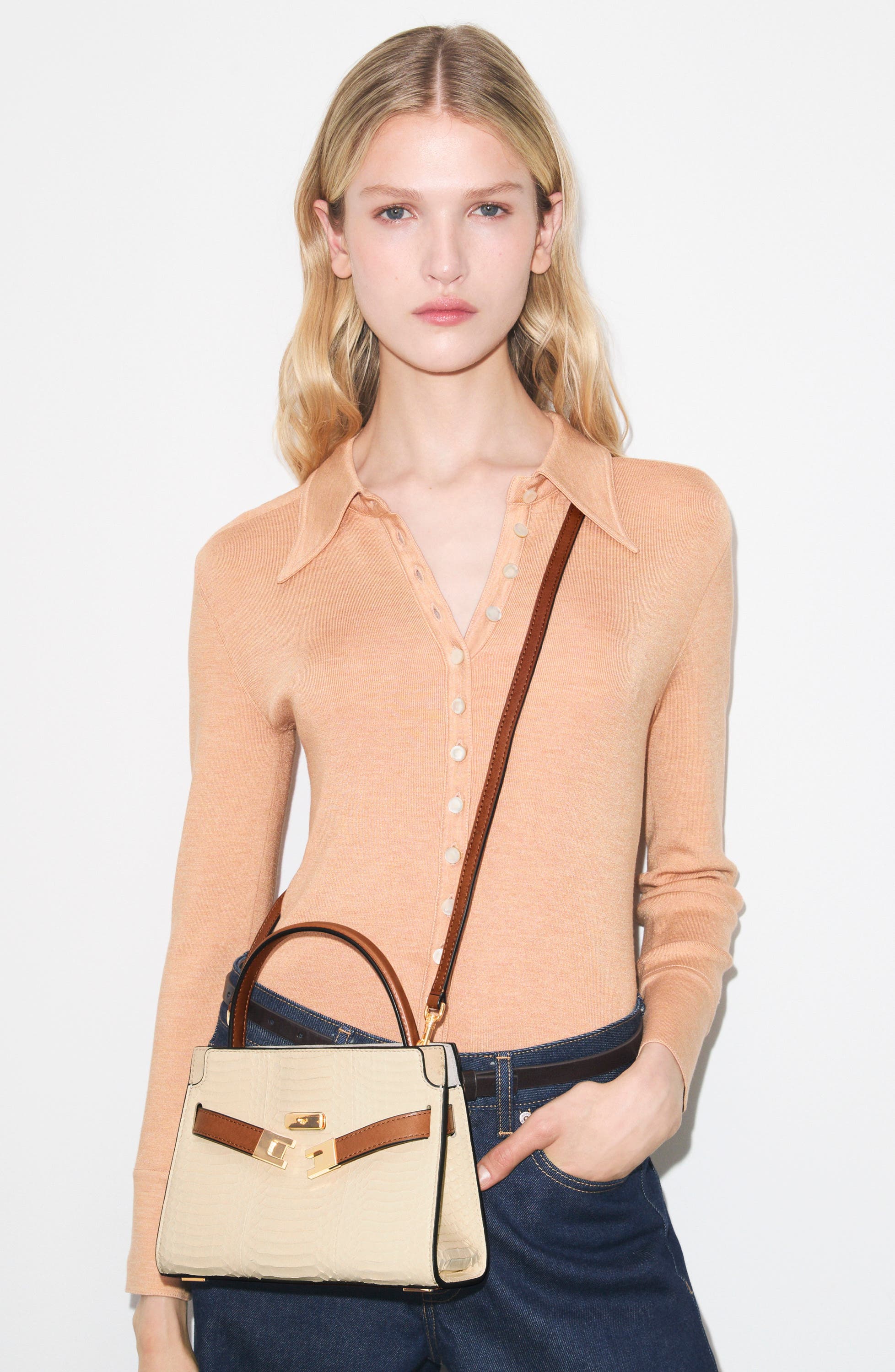 Petite Lee Radziwill Genuine Snake Satchel, Alternate, color, BUTTER