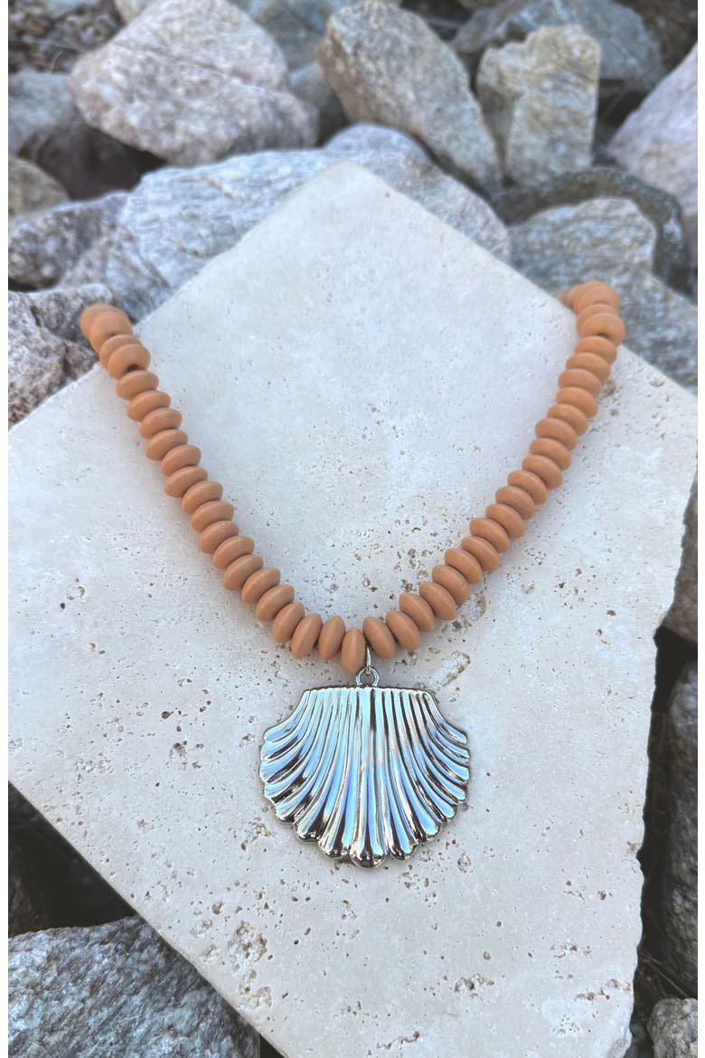 Oversize Shell Pendant Necklace, Alternate, color, SILVER/ BROWN