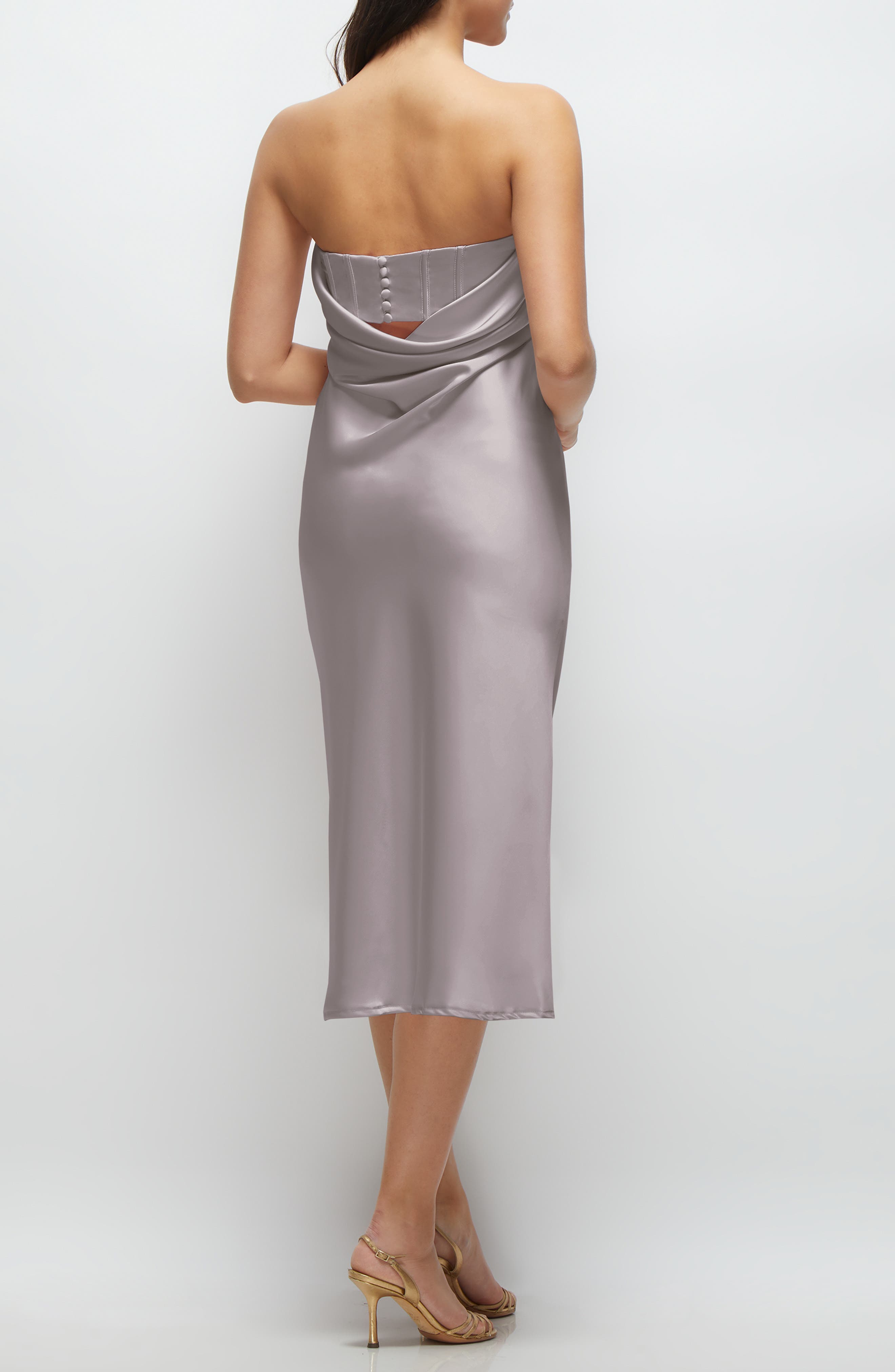 Strapless Charmeuse Midi Cocktail Dress - image 2
