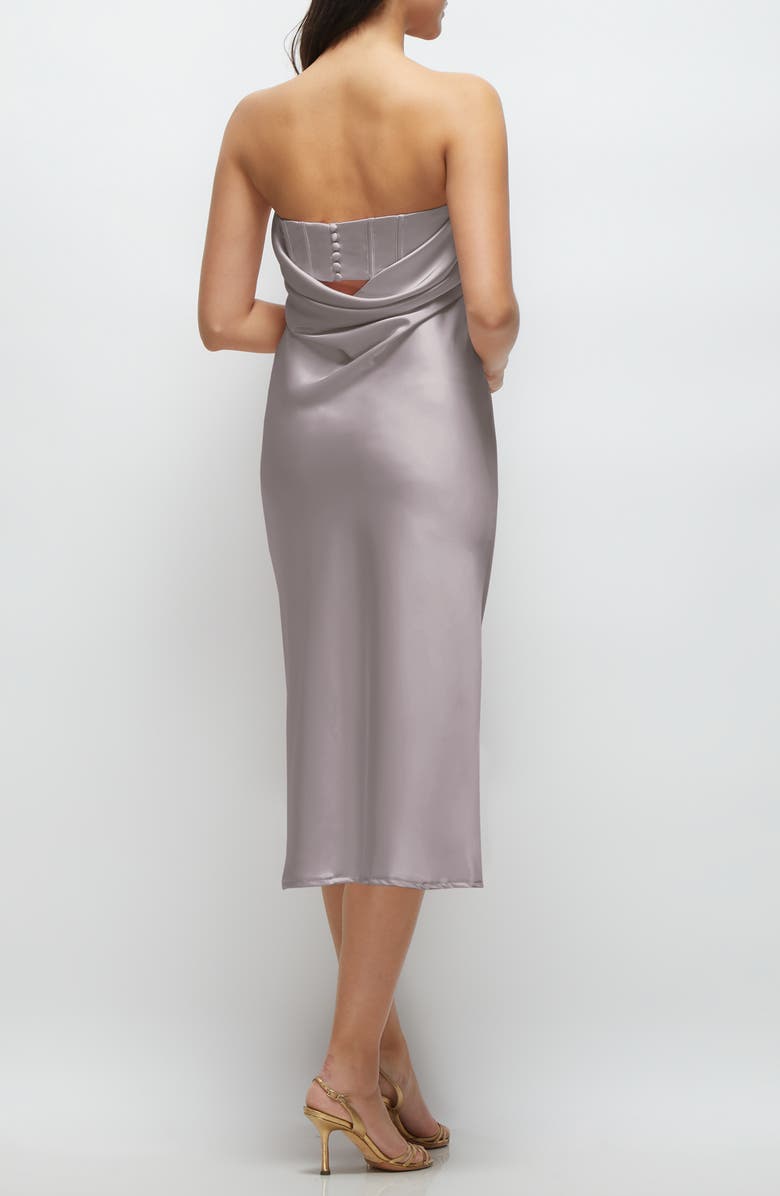 After Six Strapless Charmeuse Midi Cocktail Dress, Alternate, color, Cashmere Gray