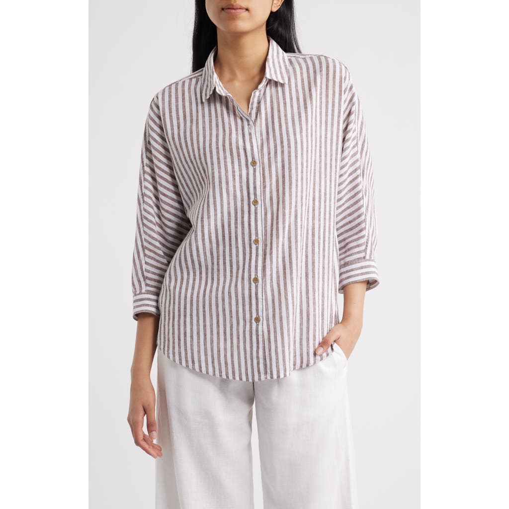 beachlunchlounge Wesley Linen & Cotton Shirt in Earth Brown at Nordstrom, Size Large