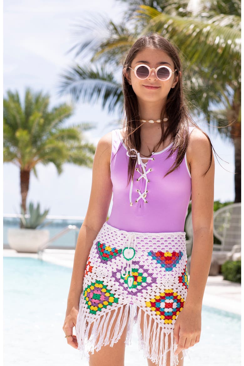 Kids' Colorful Shapes Hand-Crochet Skirt-Cover Up, Alternate, color, White