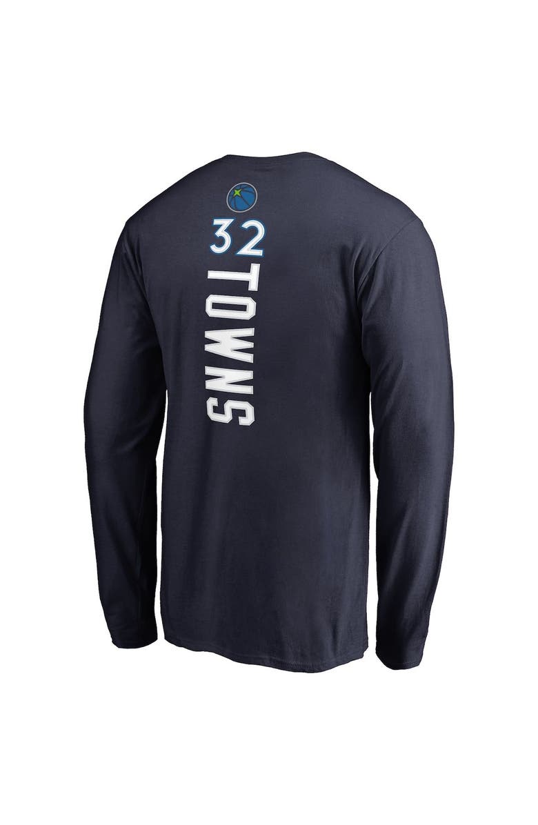 FANATICS Men's Fanatics Branded Karl-Anthony Towns Navy Minnesota Timberwolves Backer Name & Number Player Long Sleeve T-Shirt, Alternate, color,