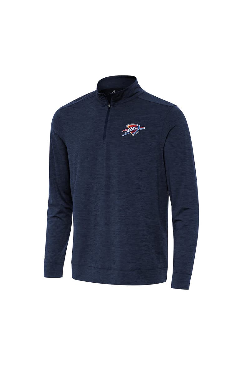 Men's Antigua Heather Navy Oklahoma City Thunder Bright Quarter-Zip Top, Alternate, color, Heather Navy