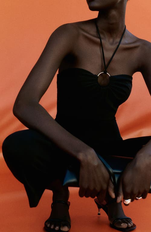 Mango O-ring Halter Straight Leg Jumpsuit In Black