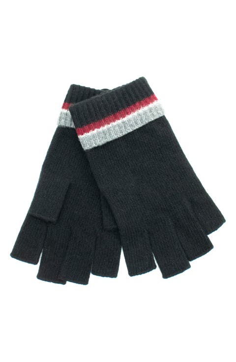 Mini Stripe Fingerless Cashmere Gloves