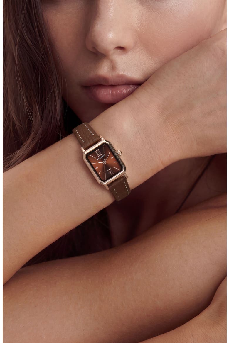 Lisbon Faux Leather Strap Watch, 26mm x 20mm, Alternate, color, BROWN/ GOLD