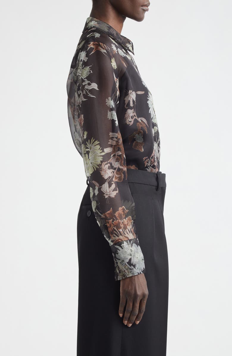 Altuzarra Chika Floral Print Sheer Silk Organza Button-Up Shirt, Alternate, color, Black Flowers