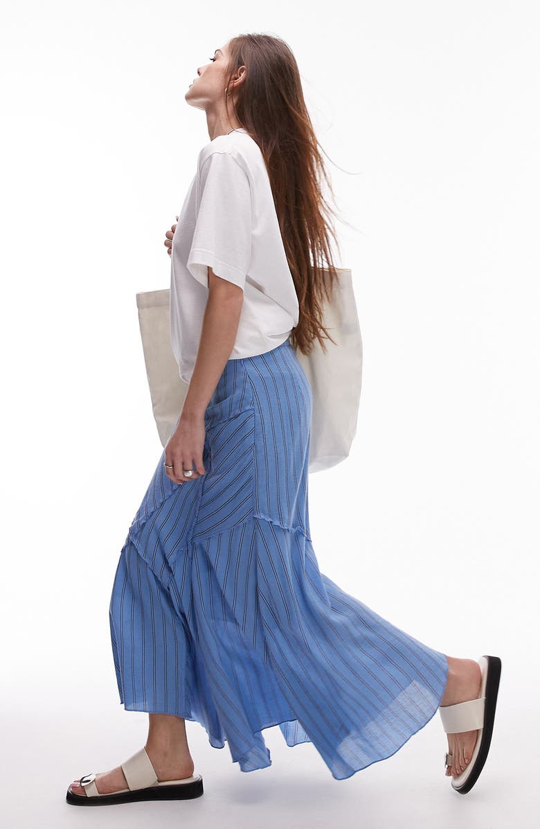 Topshop Patchwork Stripe Asymmetric Maxi Skirt, Alternate, color, 