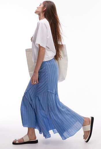Patchwork Stripe Asymmetric Maxi Skirt