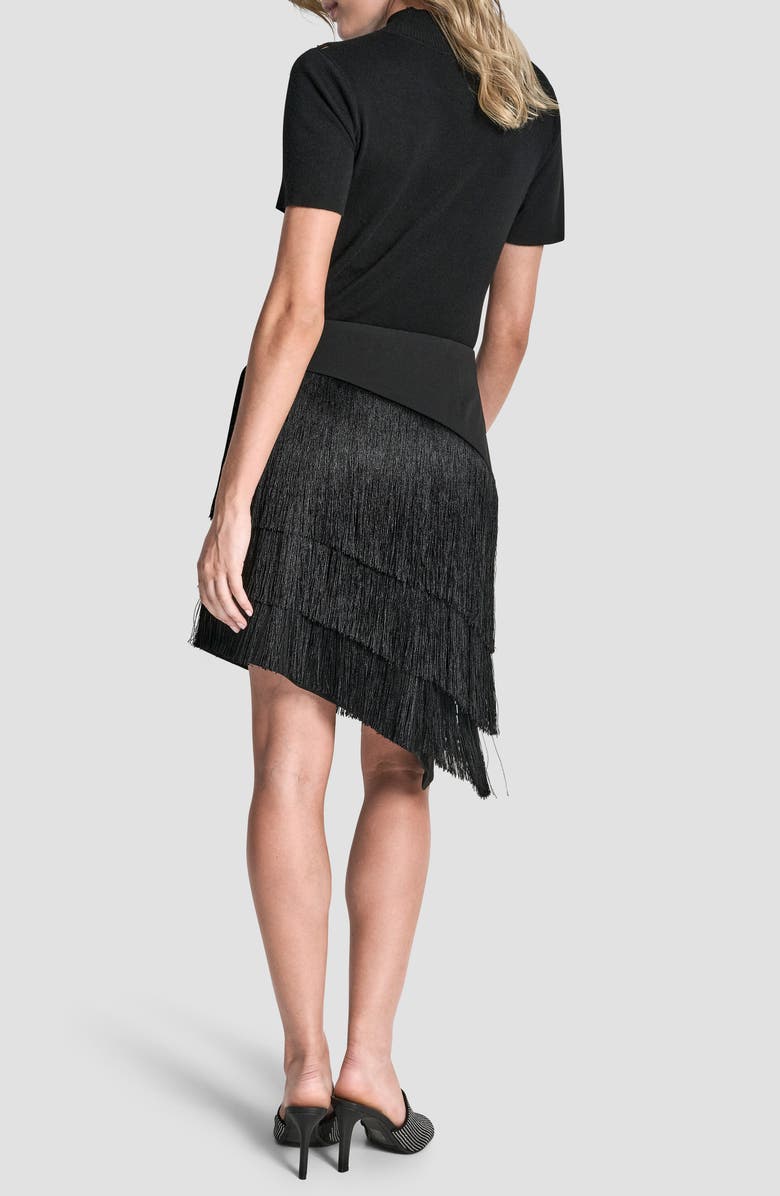 DKNY Tiered Fringe Skirt, Alternate, color, Black