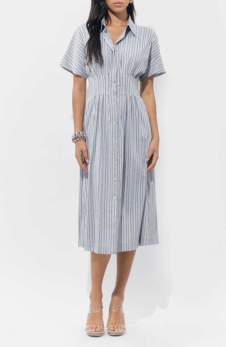 Adelyn Rae Audrey Stripe Cotton Blend Shirtdress, Main, color, Grey