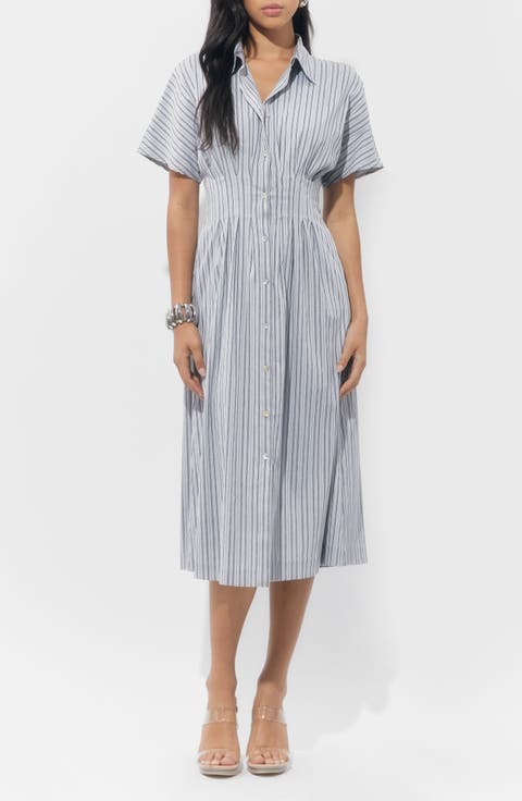 Audrey Stripe Cotton Blend Shirtdress