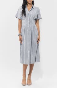 Adelyn Rae Audrey Stripe Cotton Blend Shirtdress