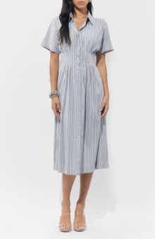 Adelyn Rae Audrey Stripe Cotton Blend Shirtdress